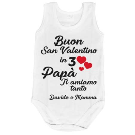 Body neonato personalizzato con nomi buon san valentino in 3 papà ti amiamo tantissimo Love