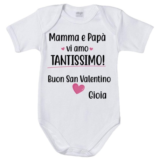 Body neonato personalizzato con nome mamma e papà vi amo tantissimo buon san valentino Love