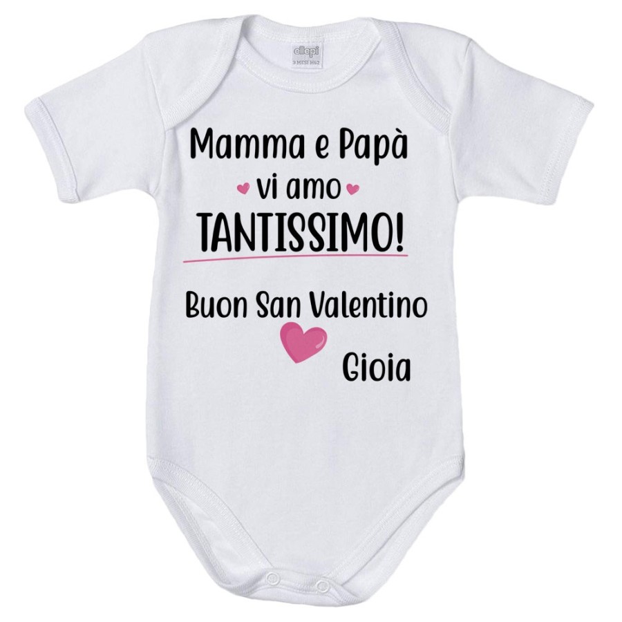 Body neonato personalizzato con nome mamma e papà vi amo tantissimo buon san valentino Love