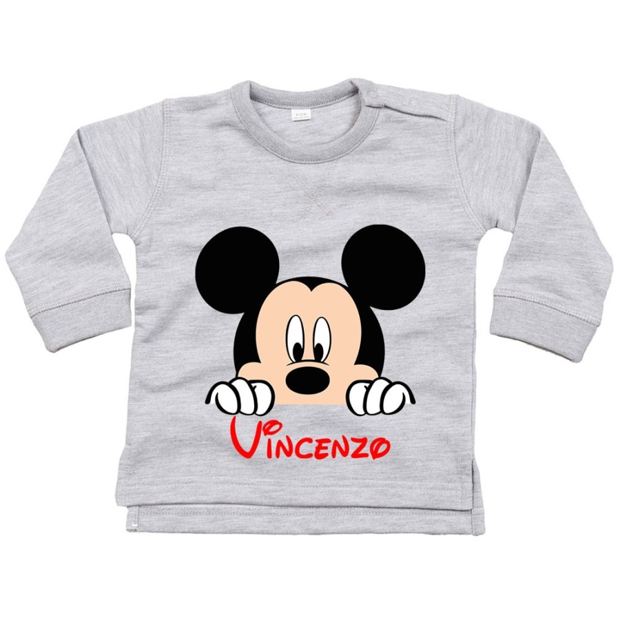 Felpa neonato personalizzata con nome topolino che esce dalla tasca Cartoon