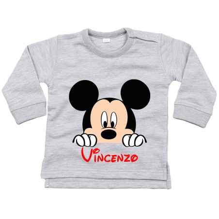Felpa neonato personalizzata con nome topolino che esce...