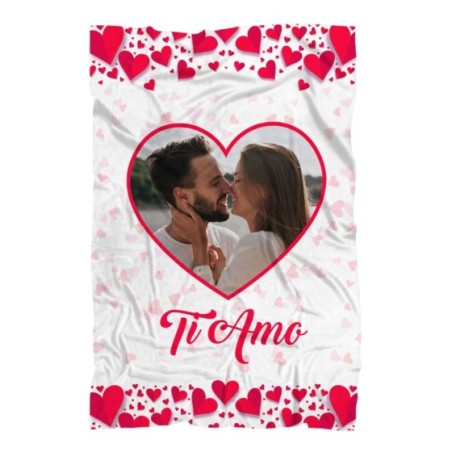 Plaid coperta in pile personalizzata con foto nel cuore con cuori di sfondo Love