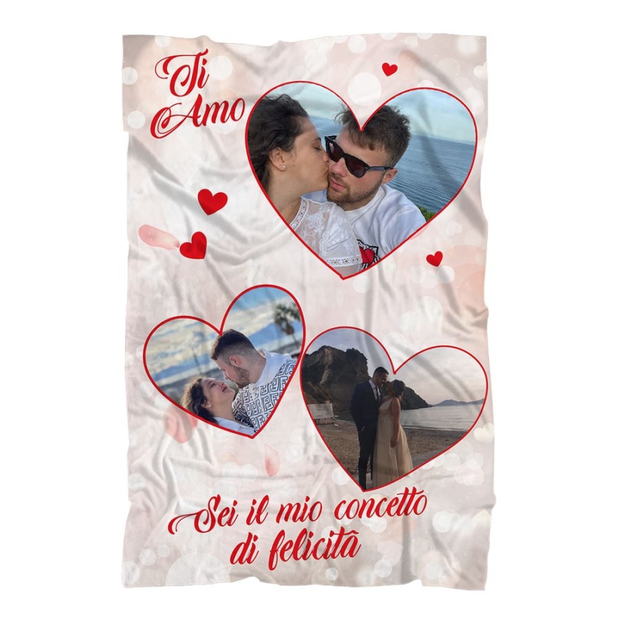 Plaid coperta in pile personalizzata con foto nei cuori sei il mio concetto di felicità Love