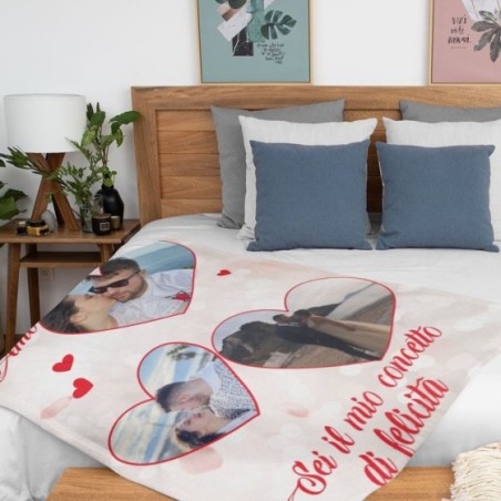 Plaid coperta in pile personalizzata con foto nei cuori sei il mio concetto di felicità Love