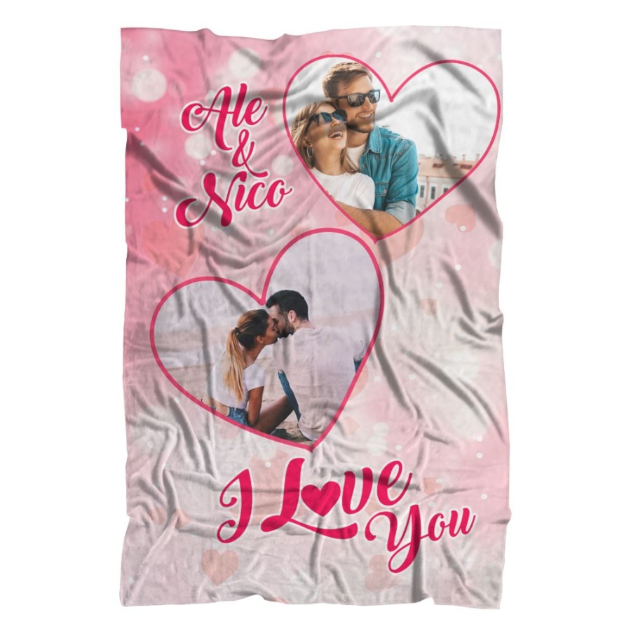Plaid coperta in pile personalizzata con nomi e foto i love you Love