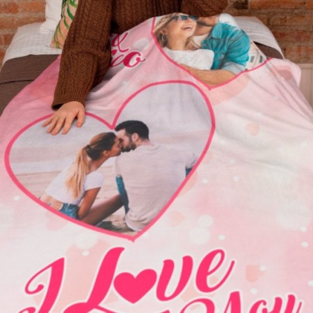Plaid coperta in pile personalizzata con nomi e foto i love you Love