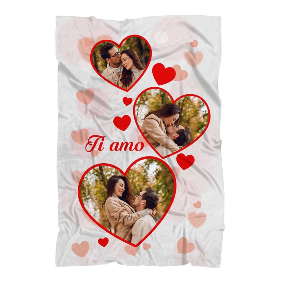 Plaid coperta in pile personalizzata con foto nei cuori ti amo Love