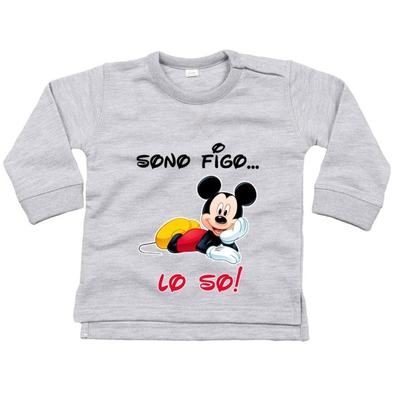 Felpa neonato sono figo lo so con topolino Cartoon