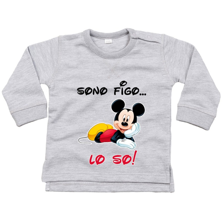 Felpa neonato sono figo lo so con topolino Cartoon