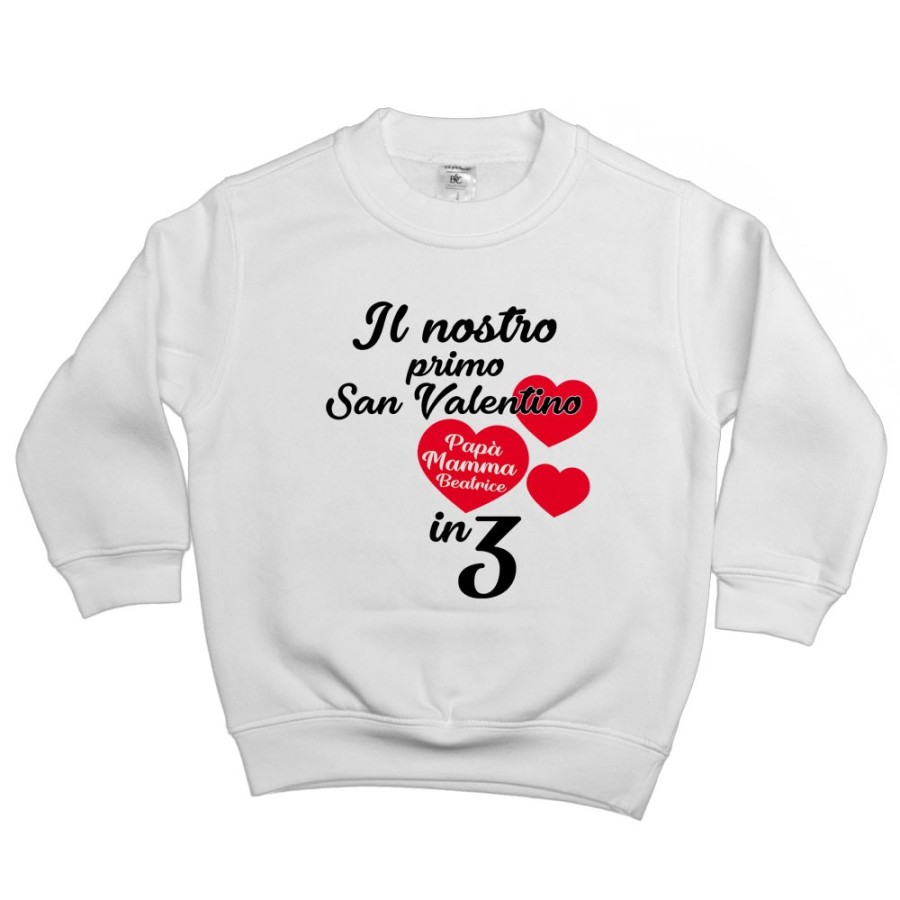 Felpa bambino personalizzato con nomi il mio primo san valentino in 3 Love