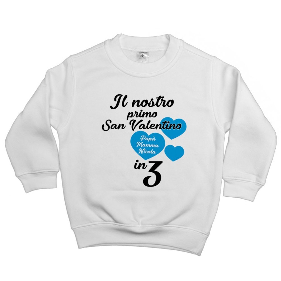 Felpa bambino personalizzato con nomi il mio primo san valentino in 3 Love