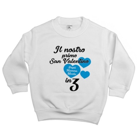 Felpa bambino personalizzato con nomi il mio primo san valentino in 3 Love