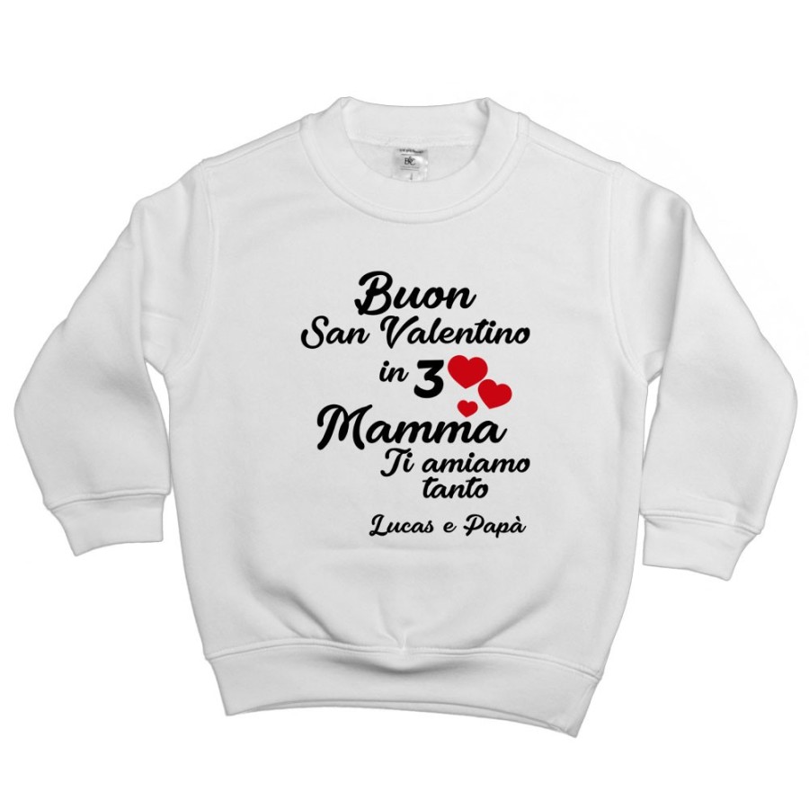 Felpa bambino personalizzato con nomi buon san valentino in 3 mamma ti amiamo tantissimo Love