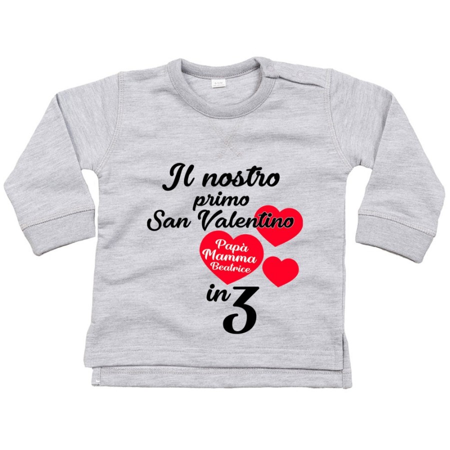 Felpa neonato personalizzato con nomi il mio primo san valentino in 3 Love
