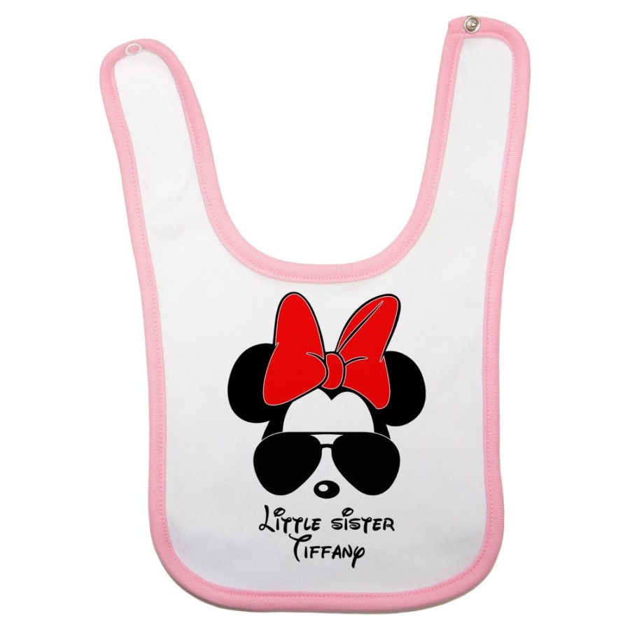 Bavaglino neonata personalizzato con nome little sister minnie Per la famiglia
