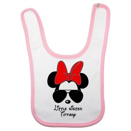 Bavaglino neonata personalizzato con nome little sister minnie Per la famiglia