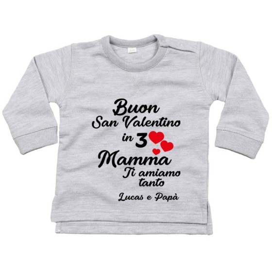 Felpa neonato personalizzato con nomi buon san valentino in 3 mamma ti amiamo tantissimo Love