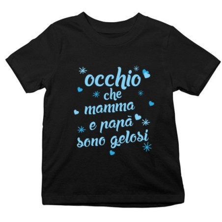 T-shirt bambino occhio che mamma e papà sono gelosi con cuori e stelle Per la famiglia