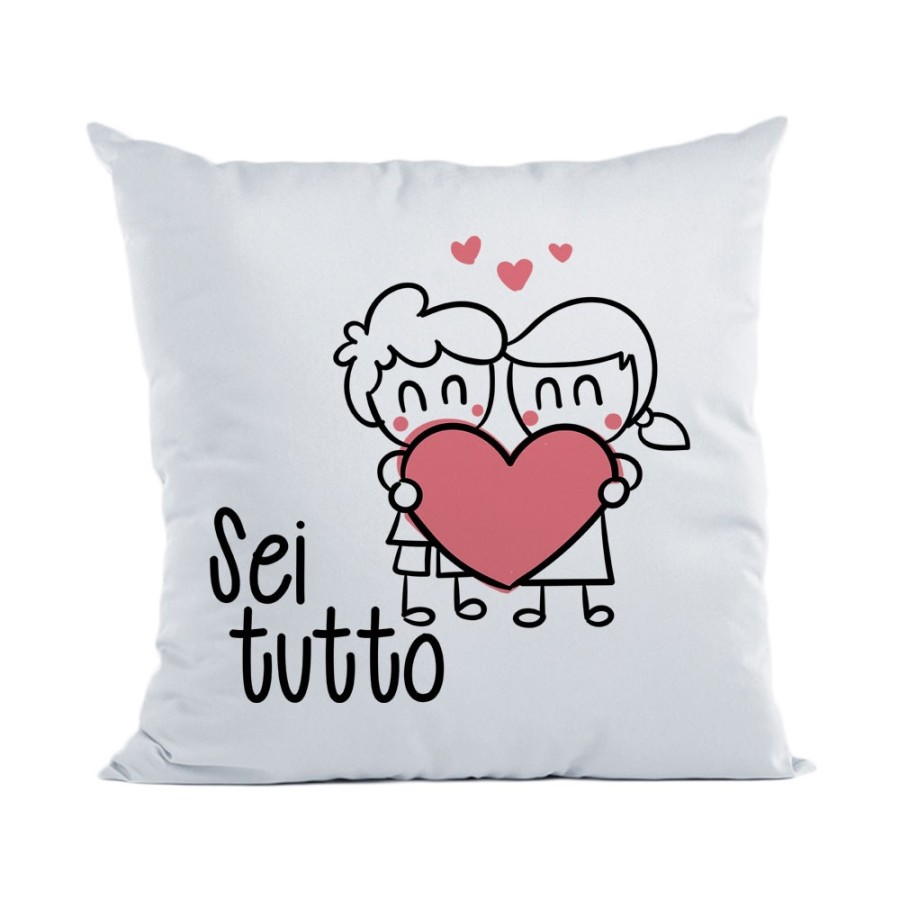 Cuscino personalizzabile con nome sei tutto con omini e cuore Love