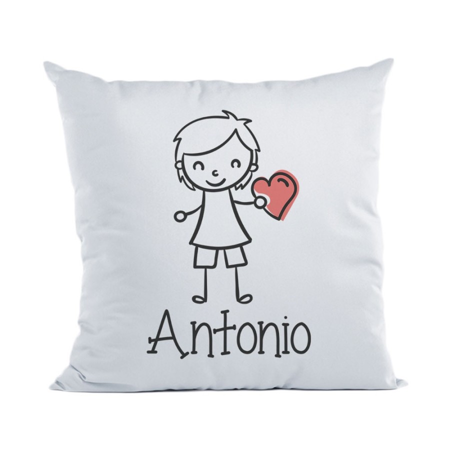 Cuscino personalizzato con nome omino con cuore Love