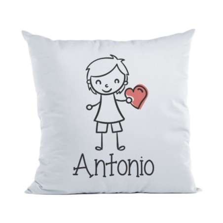 Cuscino personalizzato con nome omino con cuore