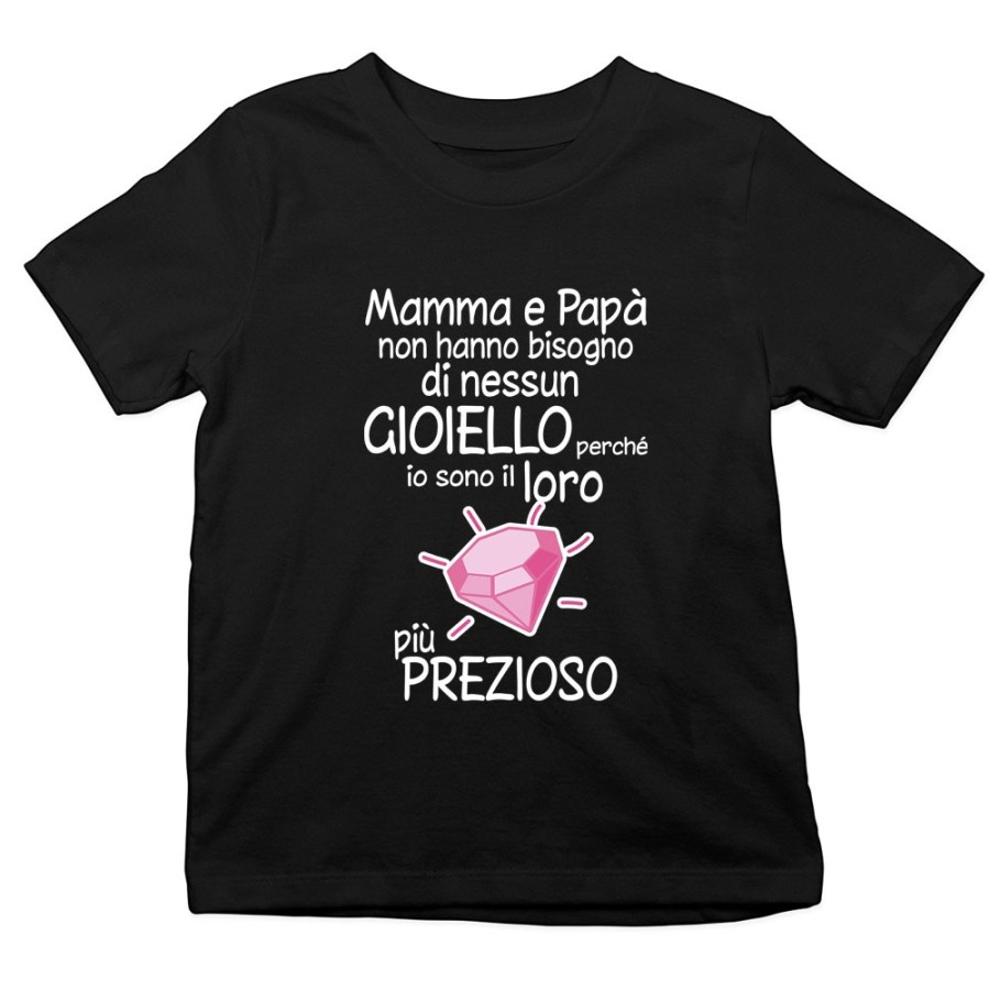 T-shirt bambino mamma papà non hanno bisogno di nessun gioiello perchè sono suo diamante più prezioso Per la famiglia