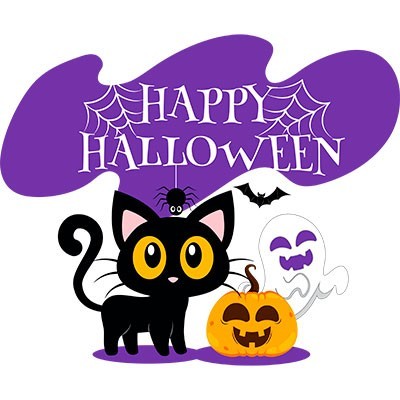 Happy halloween con gattino zucca e fantasmino