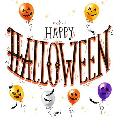 Happy halloween con palloncini terrificanti watercolor