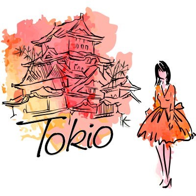 Tokyo watercolor stilizzata