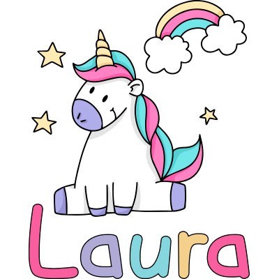 Unicorno con arcobaleno e stelle