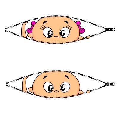 Bimbo bimba che esce dalla zip