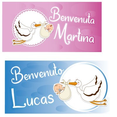 Personalizzato con nome di benvenuto con cicogna e bebè