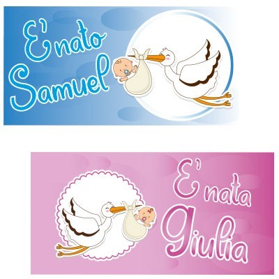 Personalizzato con nome è nato è nata con cicogna e bebè