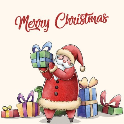 merry christmas con babbo natale e tanti regali