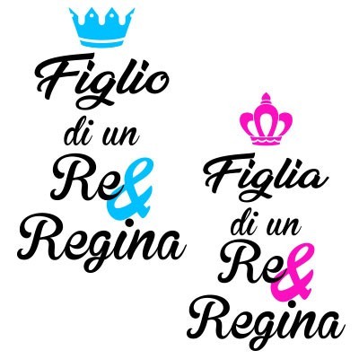 Figlio figlia di un re e di una regina con corona azzurra fucsia