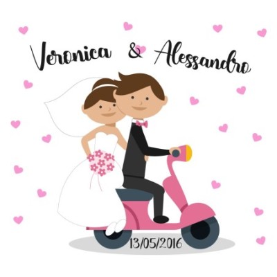 Personalizzata con nomi e data sposi sulla vespa